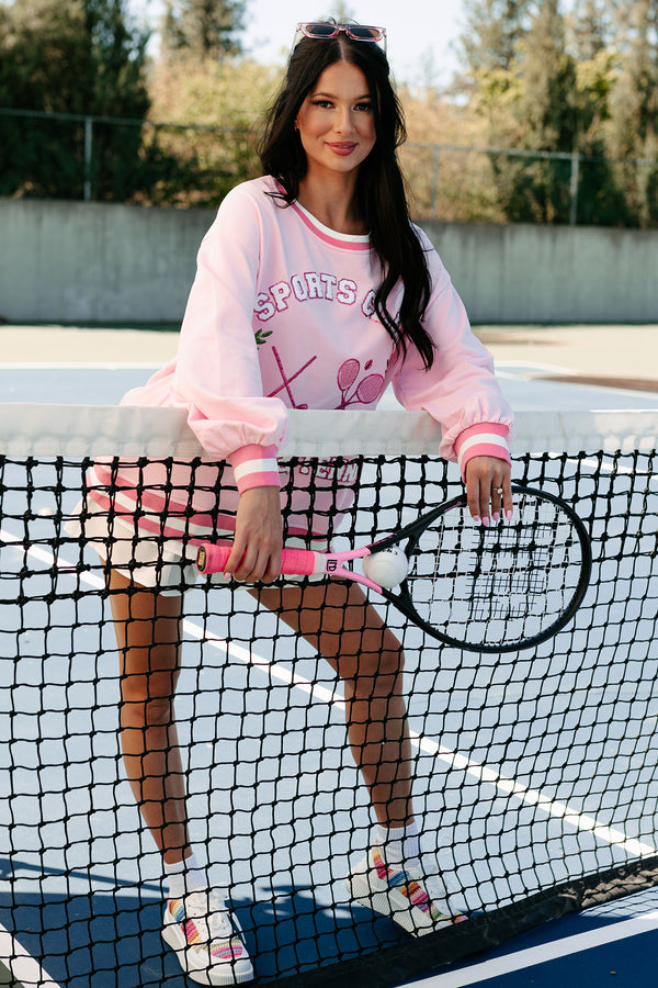 "Sports Club" Sequin Patch Sweatshirt (Light Pink) - NanaMacs