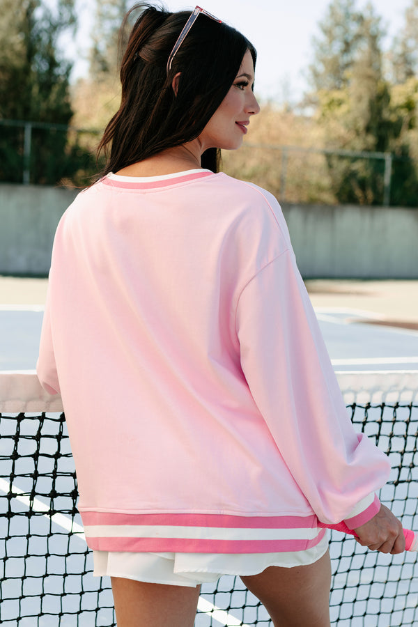 "Sports Club" Sequin Patch Sweatshirt (Light Pink) - NanaMacs