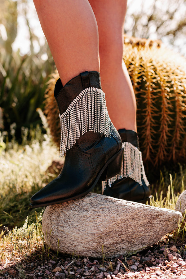 Rodeo Royalty Rhinestone Fringe Western Billini Boots (Black) - NanaMacs