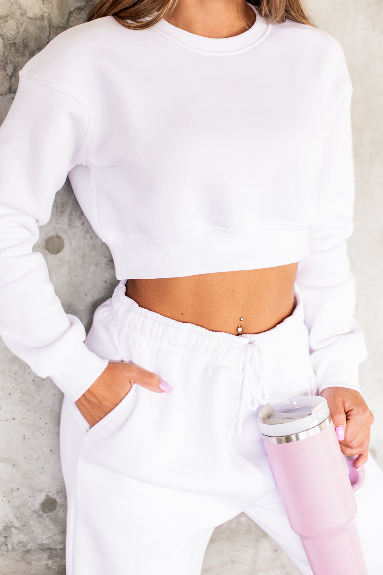Better Think Again Cropped Fleece Sweatshirt (White) - NanaMacs