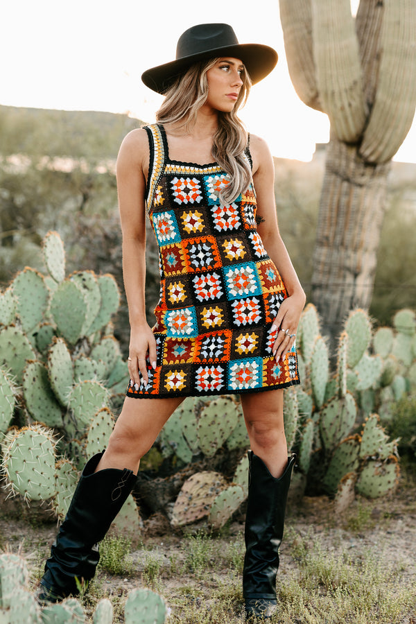 Bohemian Beauty Crochet Mini Dress (Black/Multi) - NanaMacs