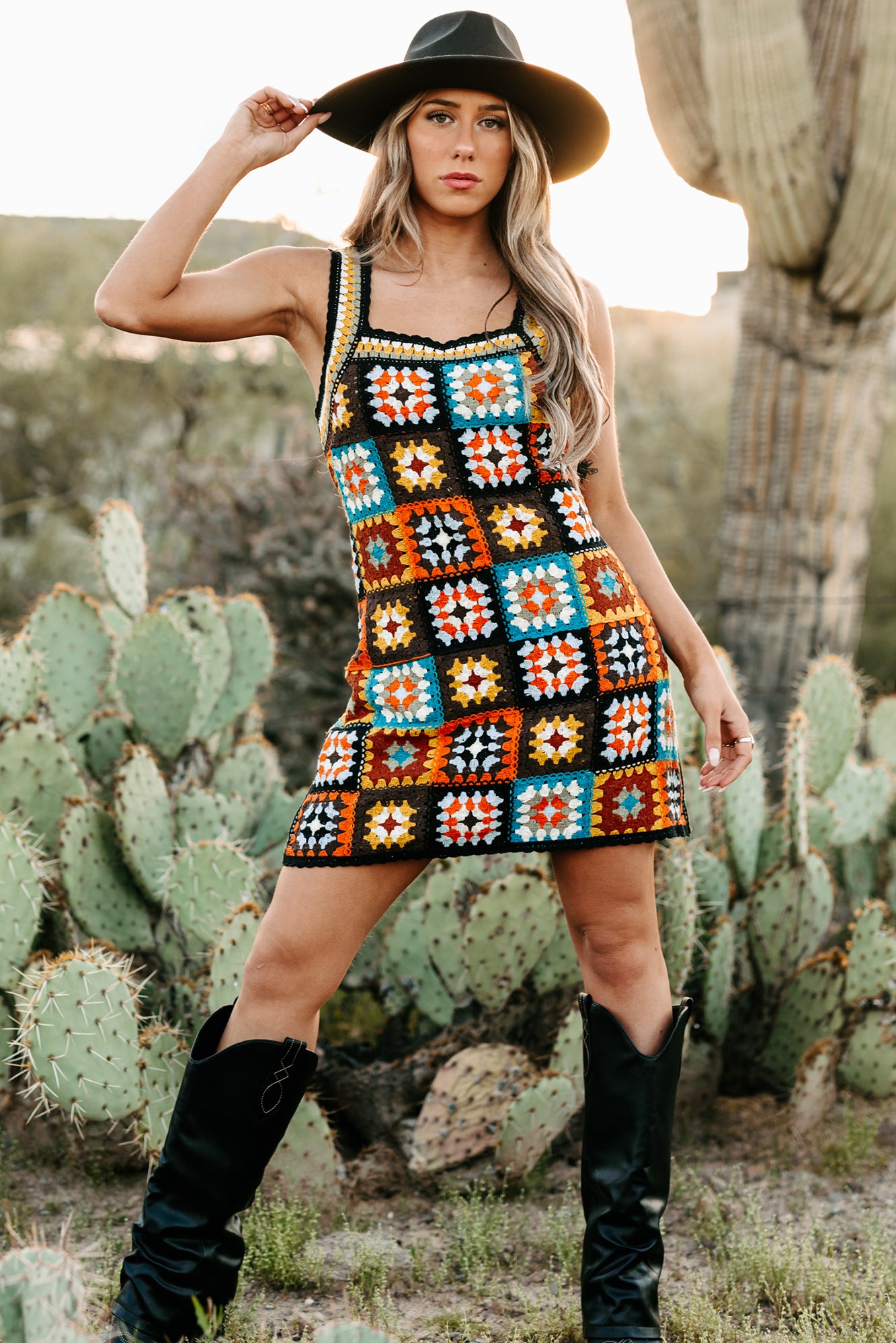 Bohemian Beauty Crochet Mini Dress (Black/Multi) - NanaMacs