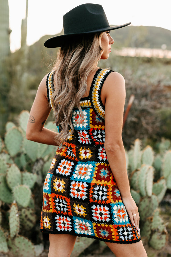 Bohemian Beauty Crochet Mini Dress (Black/Multi) - NanaMacs