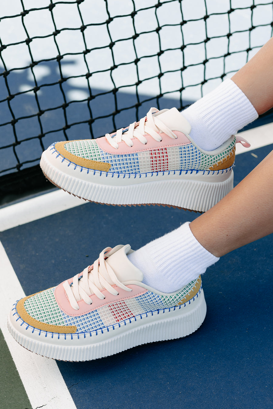 Cool Kicks Waffle Stitch Platform Sneakers (Pink/Multi) - NanaMacs