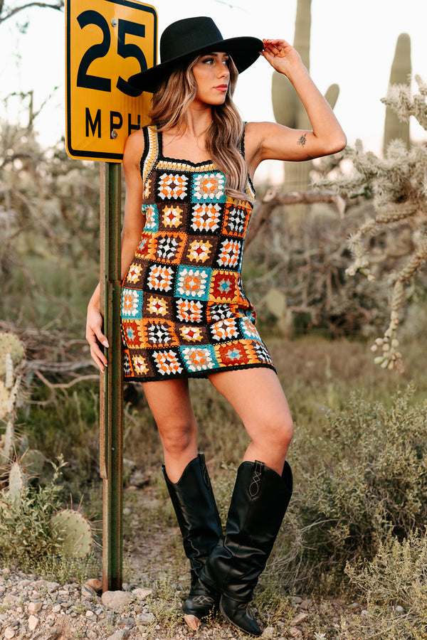 Bohemian Beauty Crochet Mini Dress (Black/Multi) - NanaMacs