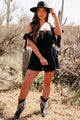 Confident Persona Shoulder Tie Tiered Mini Dress (Black) - NanaMacs