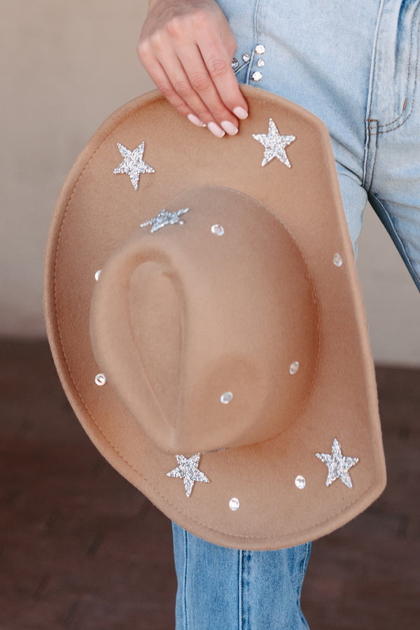 Confidence On Point Rhinestone Star Cowboy Hat (Camel) - NanaMacs