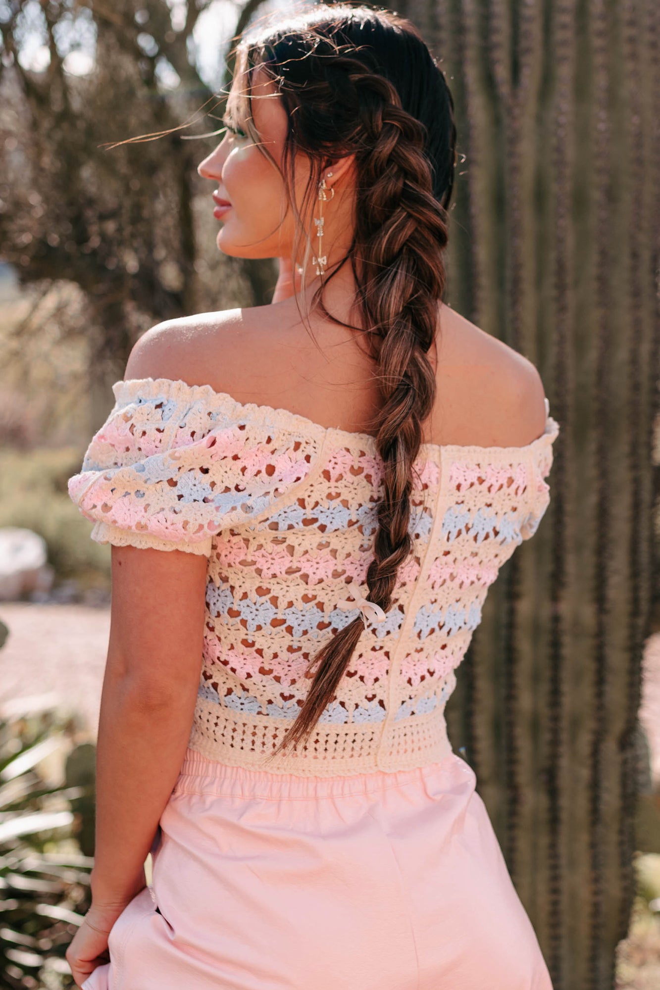 Influenced By Summer Crochet Crop Top (Ivory/Light Blue Multi