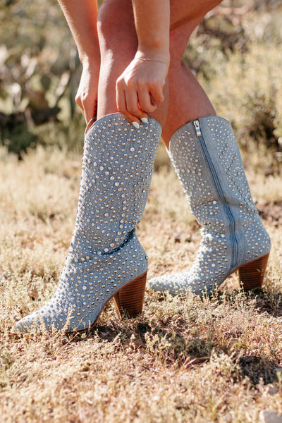 Country Soul Rhinestone/Studded Western Boots (Blue Denim) - NanaMacs