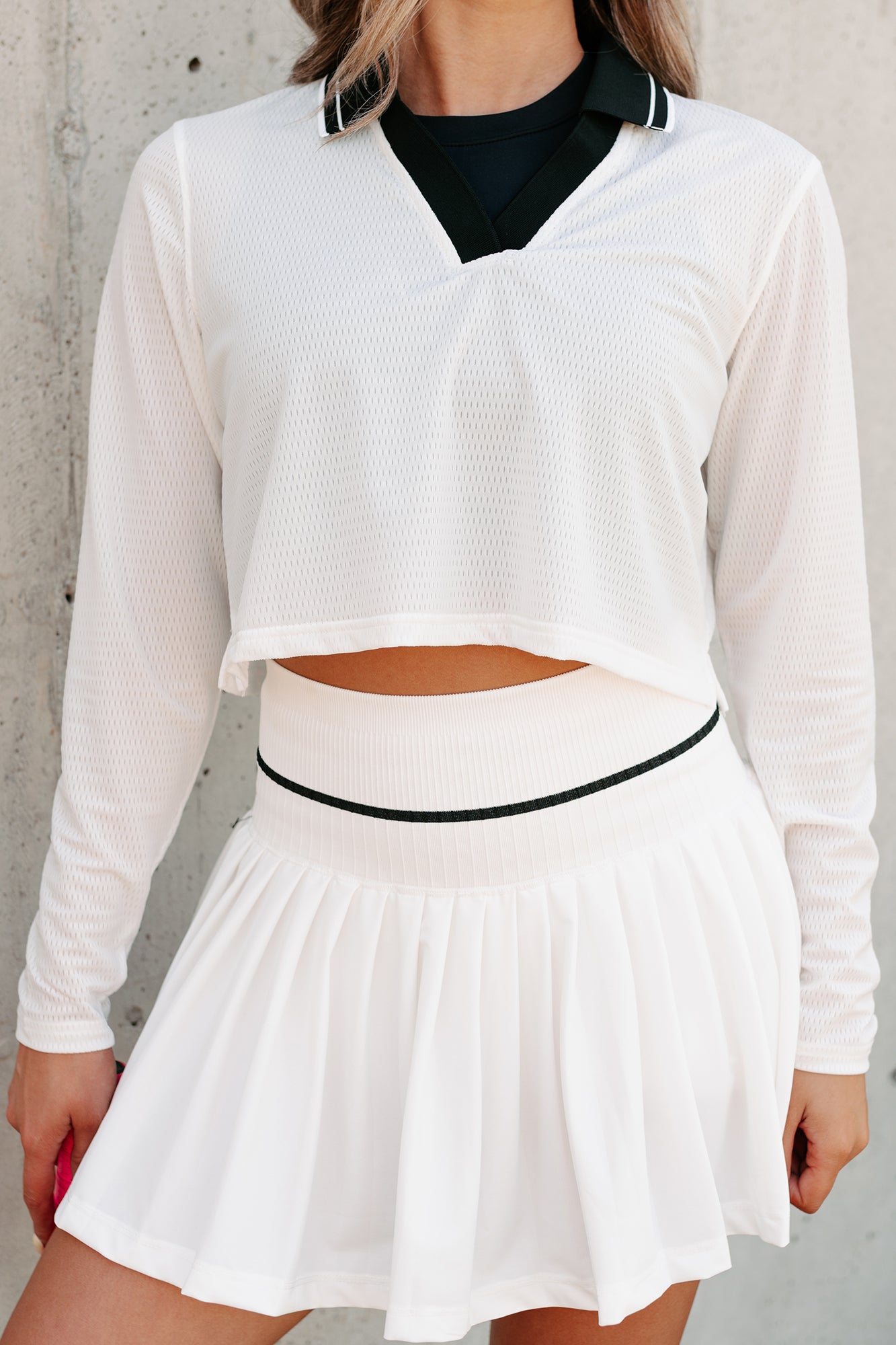 Scoring Points Retro Stripe Crop Top & Tennis Skirt Set (White/Black)