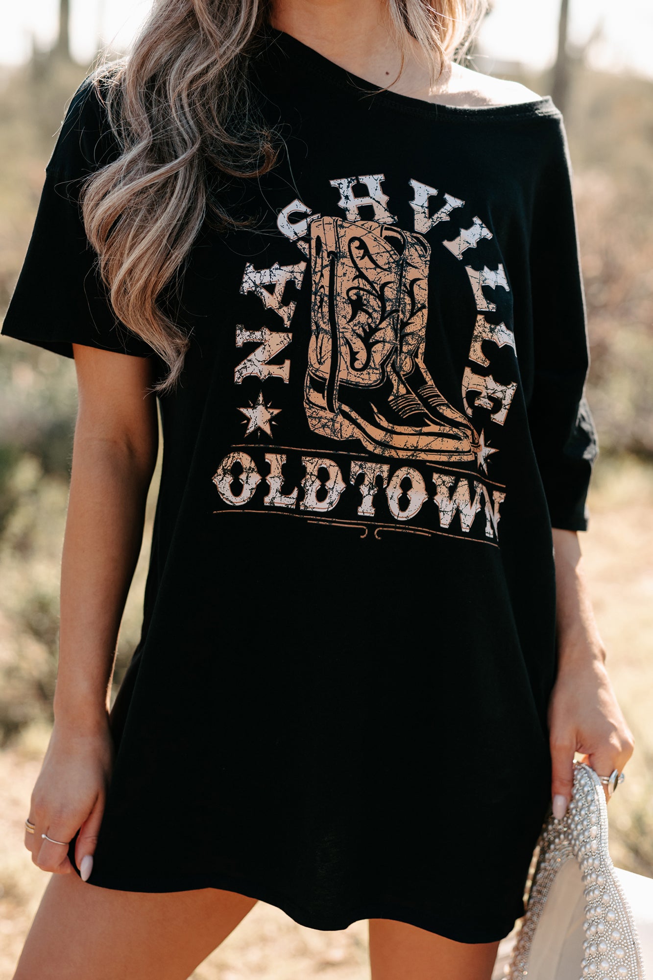 "Nashville Oldtown" Oversized Graphic T-Shirt Dress (Black) - Print On Demand - NanaMacs