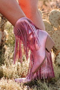 Making My Own Rules Rhinestone Fringe Western Boots (Pink) - NanaMacs