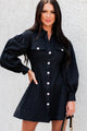 Pressure To Succeed Rhinestone Button Shirt Dress (Black) - NanaMacs