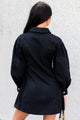 Pressure To Succeed Rhinestone Button Shirt Dress (Black) - NanaMacs