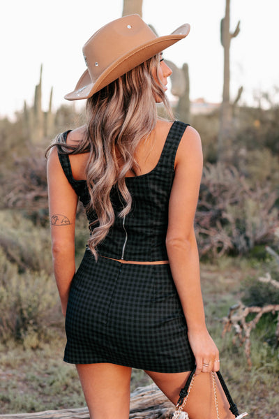 Been That Girl Gingham Plaid Top & Skirt Matching Set (Charcoal) - NanaMacs