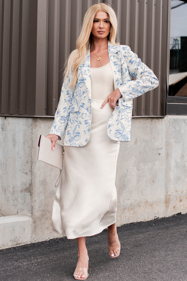 Polished Presentation Floral Blazer (Cream/Blue) - NanaMacs