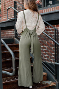 Living Freely Wide Leg Suspender Jumpsuit (Military Olive) - NanaMacs