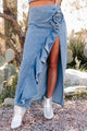 My True Colors Denim Rosette Crop Top & Skirt Set (Medium-Light Denim) - NanaMacs