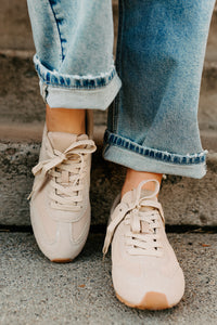 Chase The Wins Lace-Up Mesh Sneakers (Taupe) - NanaMacs