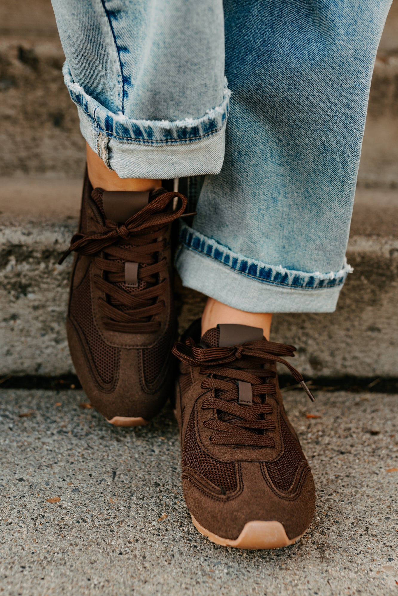 Chase The Wins Lace-Up Mesh Sneakers (Coffee) - NanaMacs