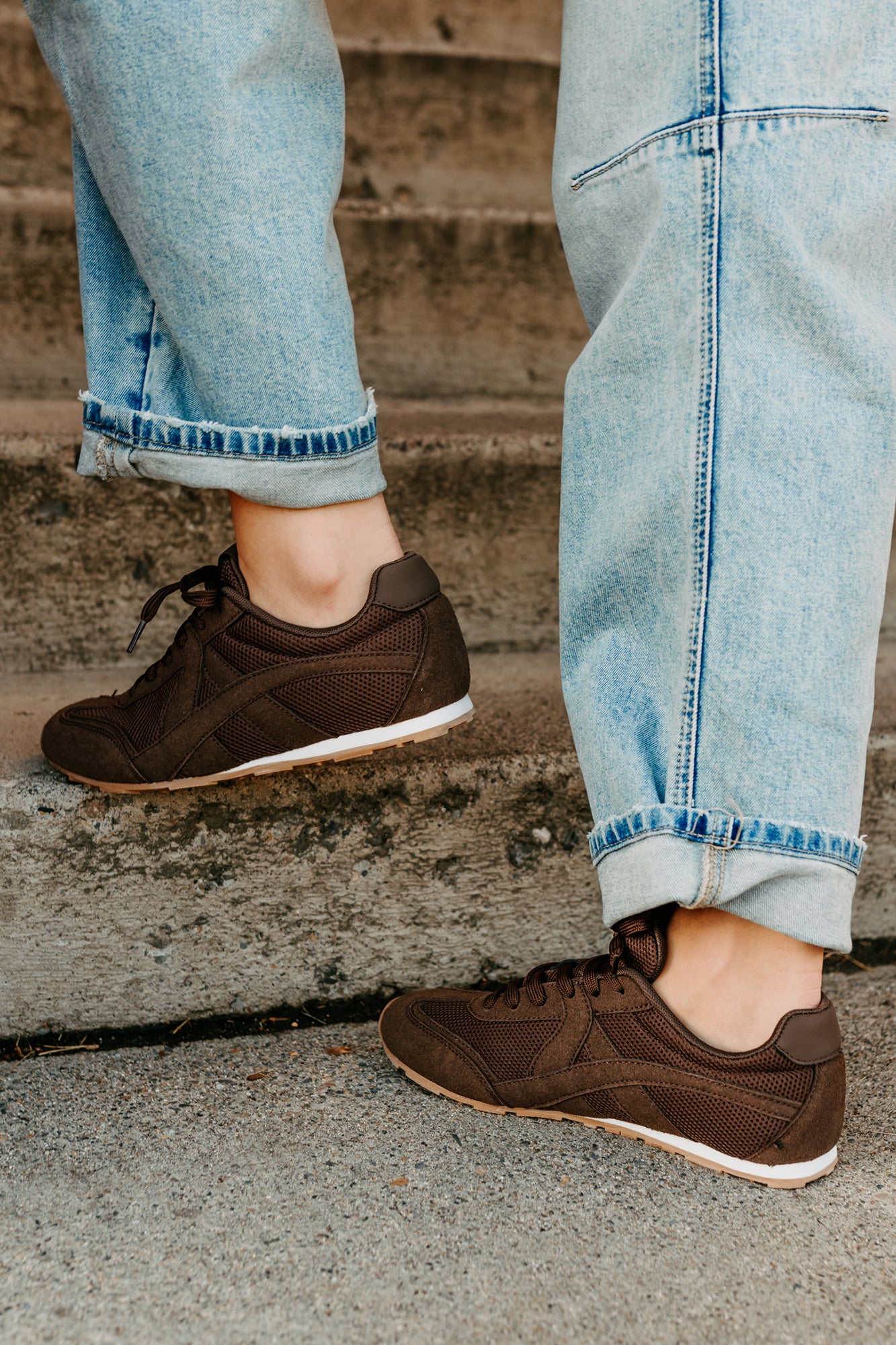 Chase The Wins Lace-Up Mesh Sneakers (Coffee) - NanaMacs