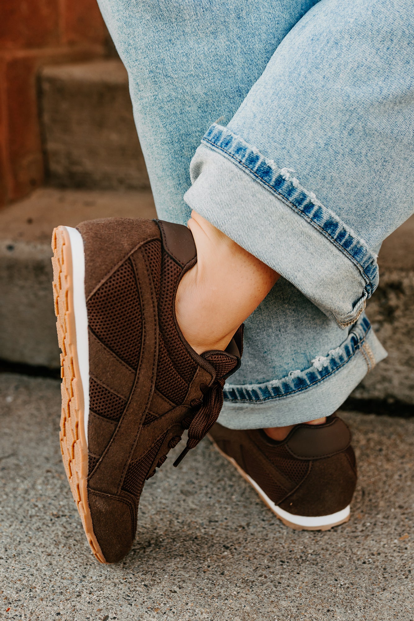 Chase The Wins Lace-Up Mesh Sneakers (Coffee) - NanaMacs