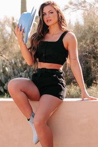 Unbreakable Bonds Denim Crop Top & Shorts Set (Black) - NanaMacs