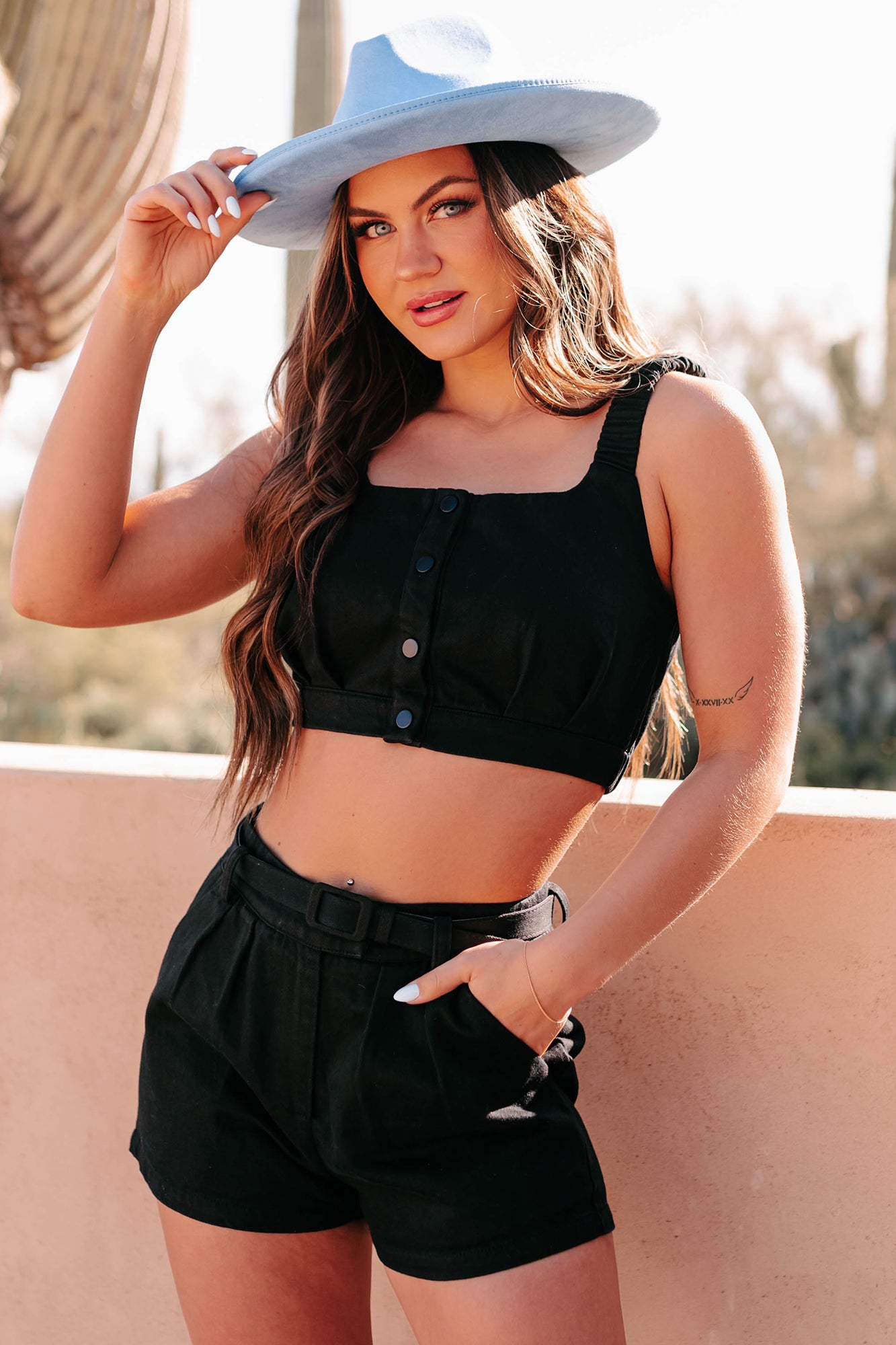 Unbreakable Bonds Denim Crop Top & Shorts Set (Black) - NanaMacs