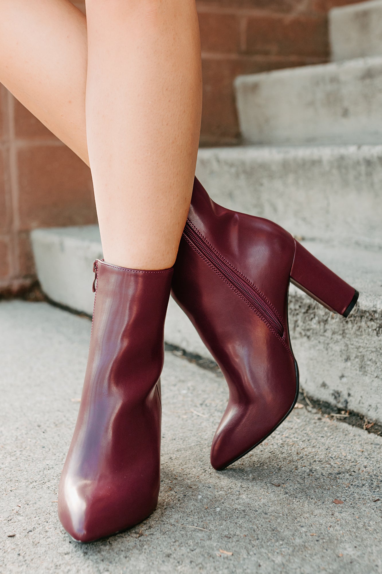 Letting Glow Block Heel Pointed Booties (Burgundy) - NanaMacs