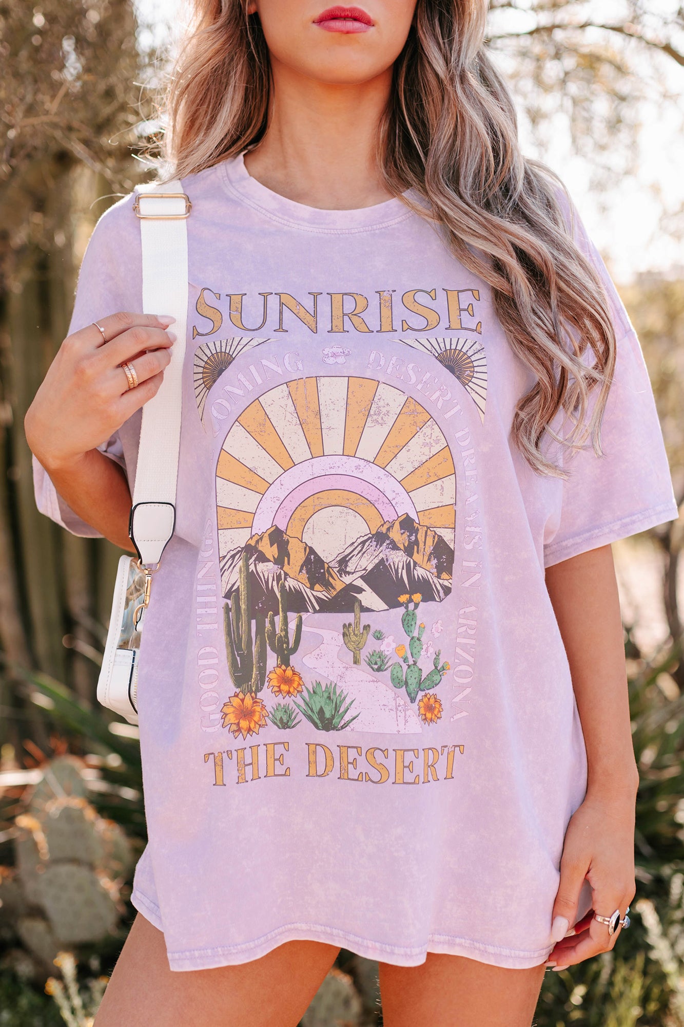 "The Desert Sunrise" Oversized Mineral Wash Graphic T-Shirt (Pastel Violet) - Print On Demand - NanaMacs