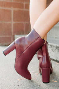 Letting Glow Block Heel Pointed Booties (Burgundy) - NanaMacs