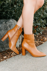 Letting Glow Block Heel Pointed Booties (Camel) - NanaMacs