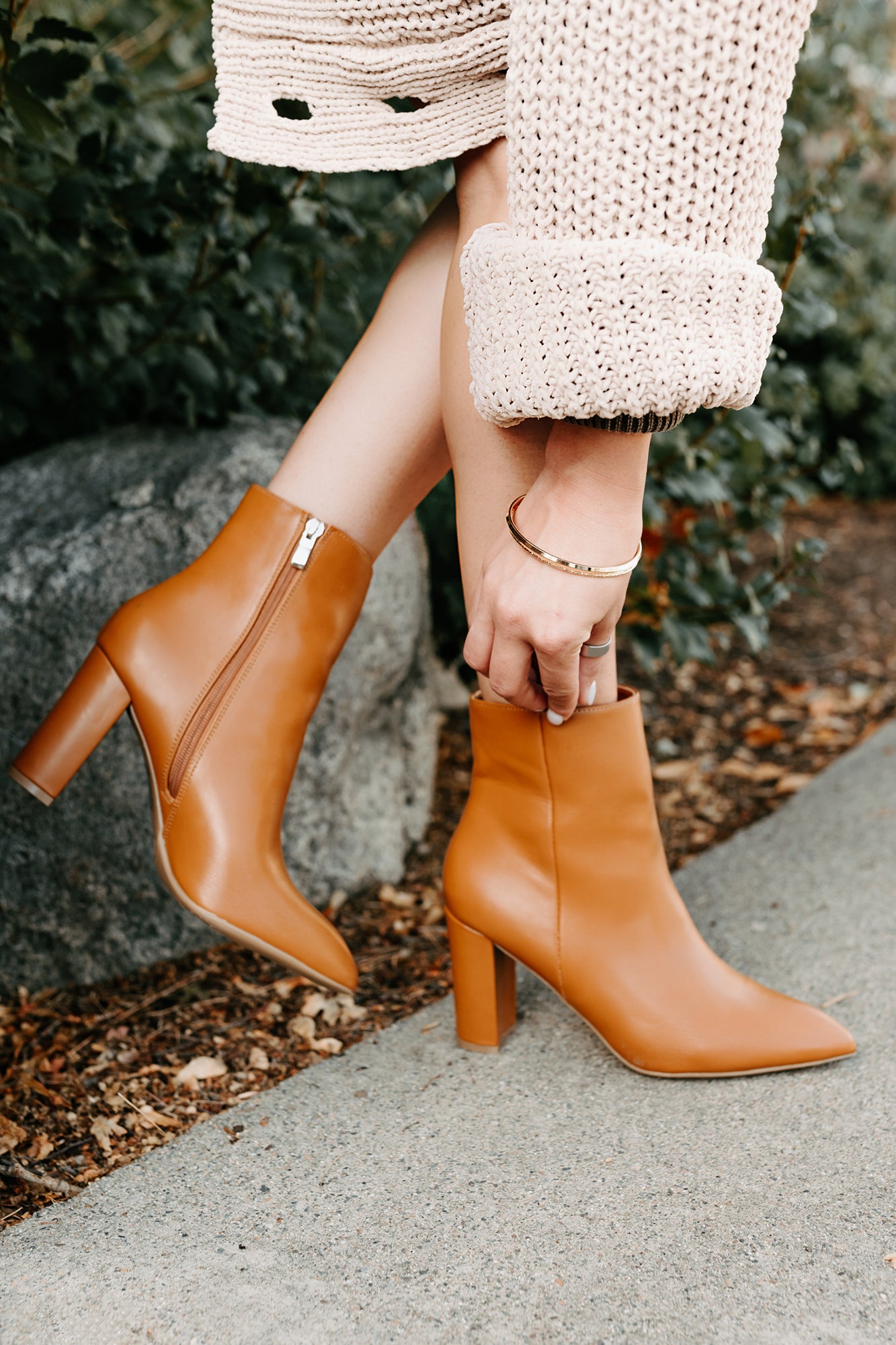 Letting Glow Block Heel Pointed Booties (Camel) - NanaMacs