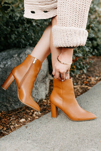 Letting Glow Block Heel Pointed Booties (Camel) - NanaMacs