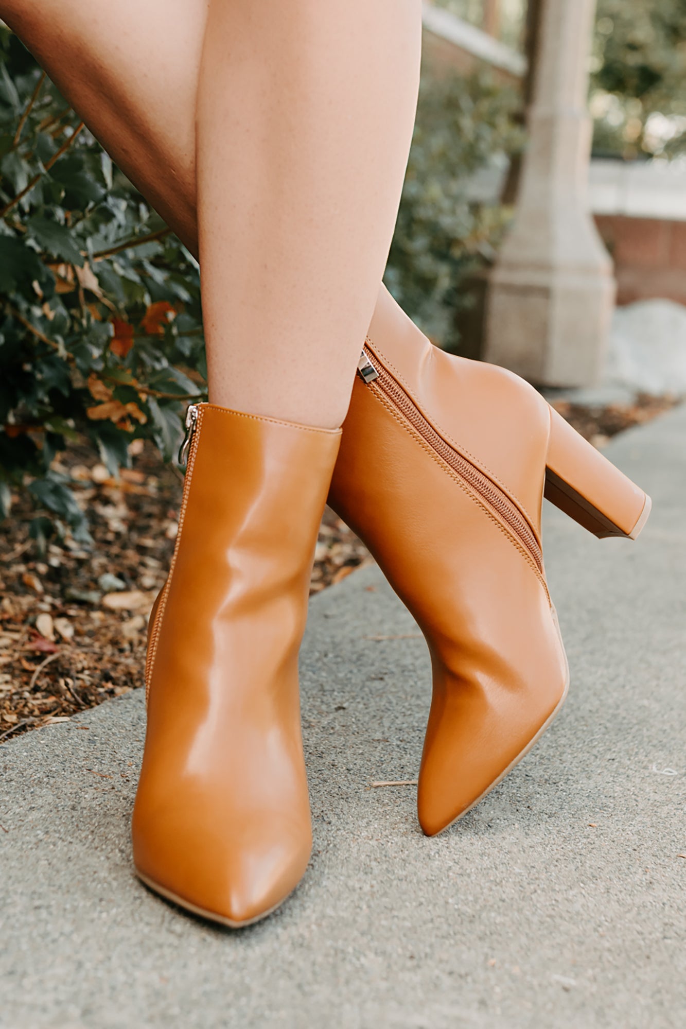 Letting Glow Block Heel Pointed Booties (Camel) - NanaMacs