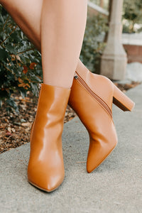 Letting Glow Block Heel Pointed Booties (Camel) - NanaMacs
