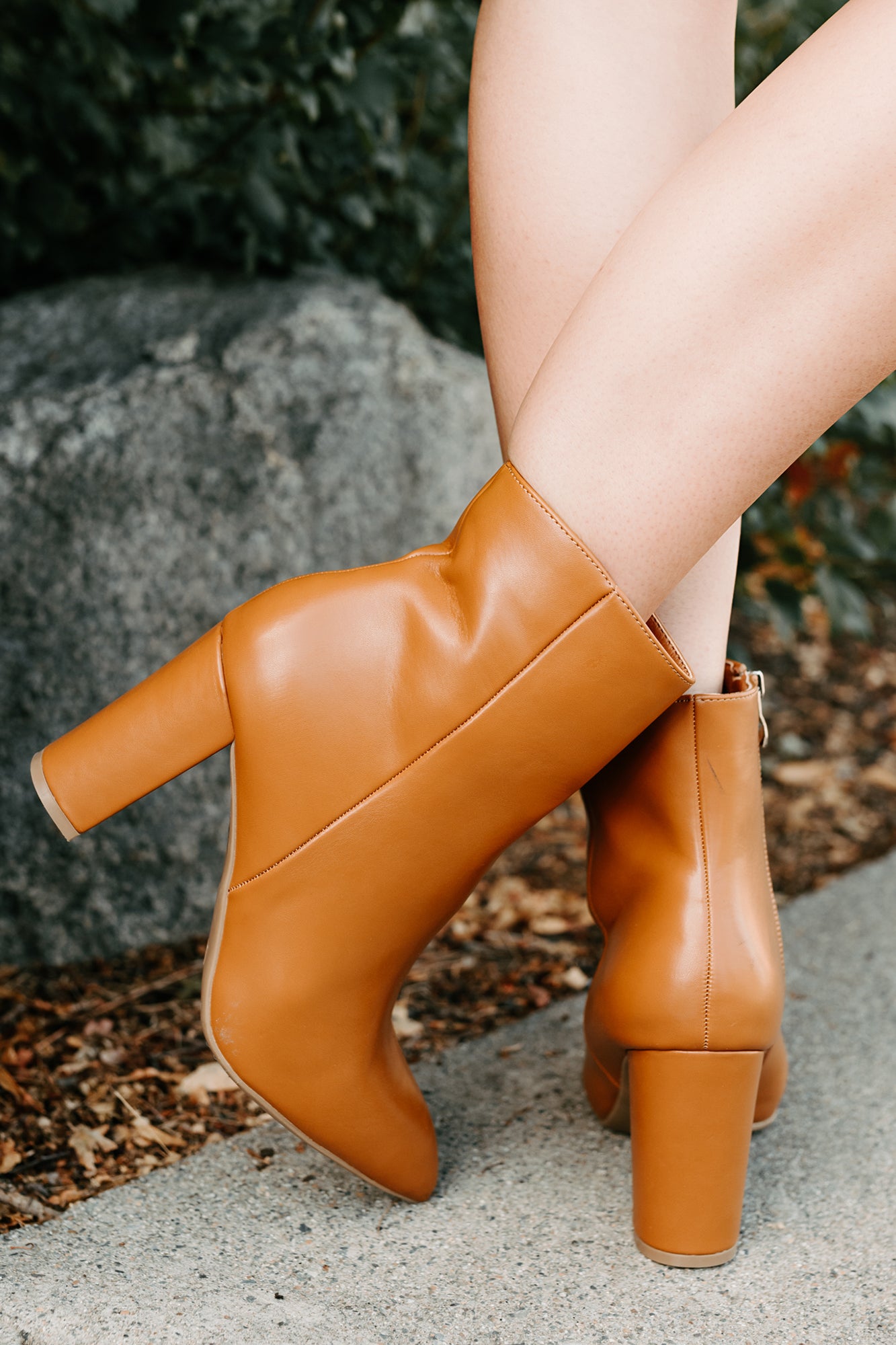 Letting Glow Block Heel Pointed Booties (Camel) - NanaMacs