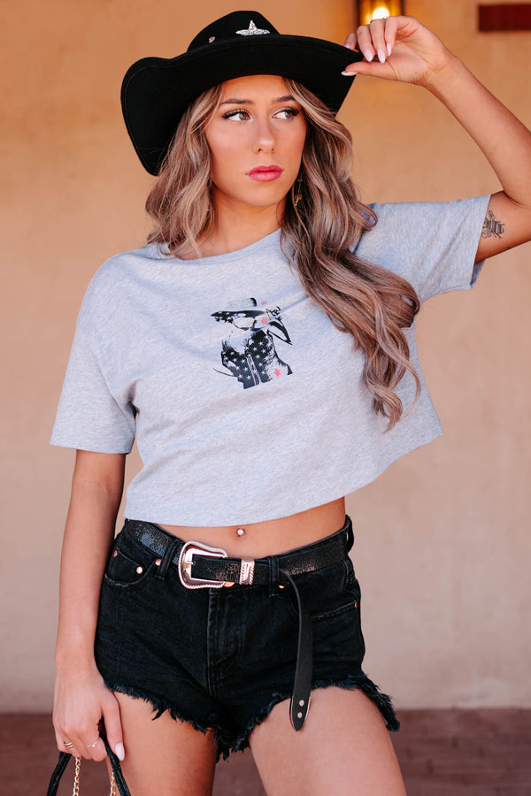 Cowgirl Code Graphic Crop Tee (Athletic Heather) - Print On Demand - NanaMacs