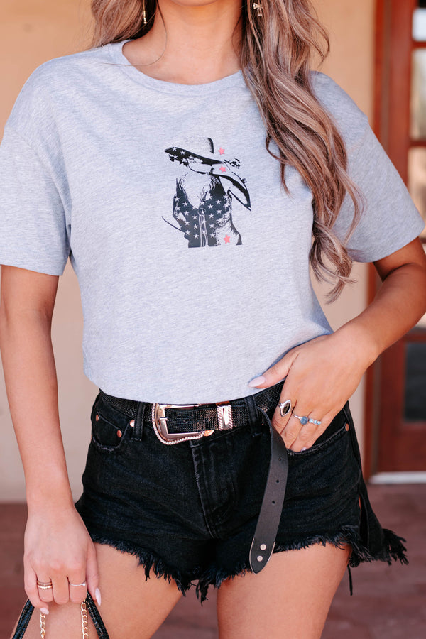 Cowgirl Code Graphic Crop Tee (Athletic Heather) - Print On Demand - NanaMacs