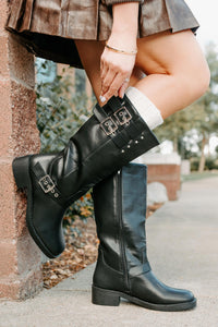 Your Move Now Faux Leather Buckle Boots (Black) - NanaMacs