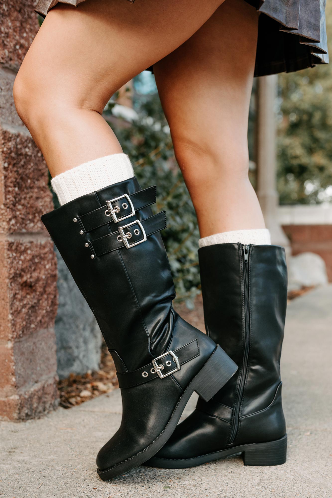 Your Move Now Faux Leather Buckle Boots (Black) - NanaMacs