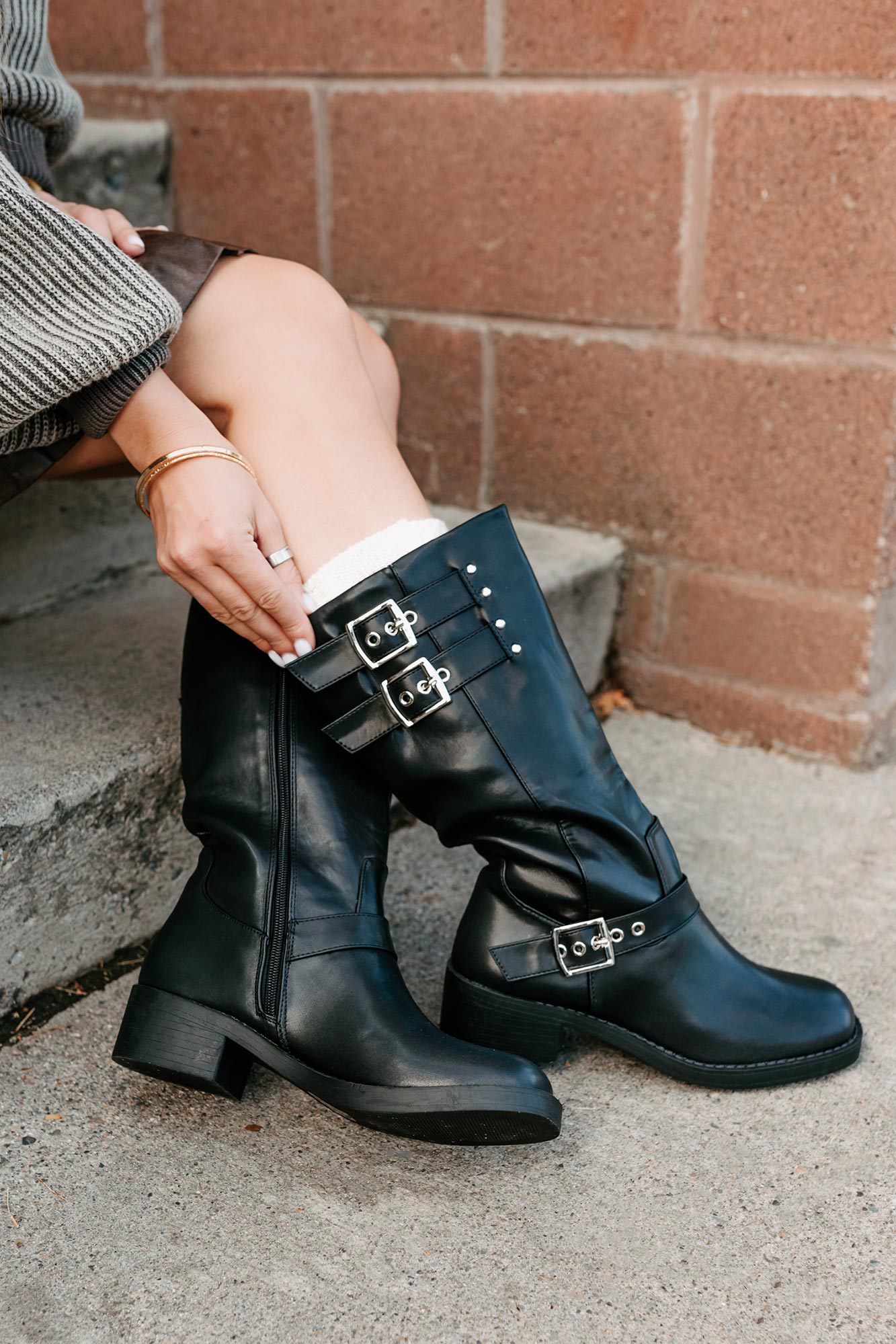 Your Move Now Faux Leather Buckle Boots (Black) - NanaMacs