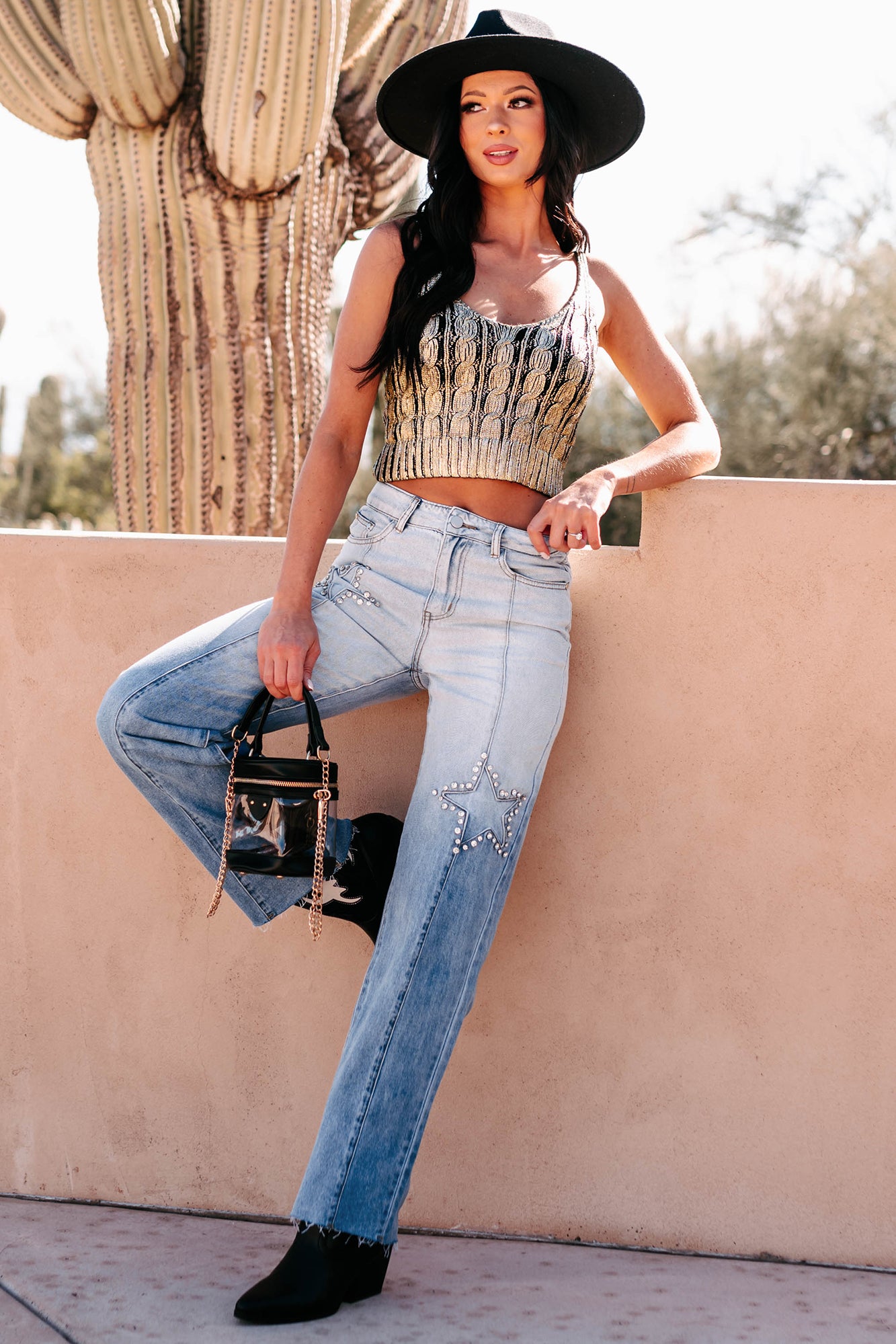DOORBUSTER Evianna Mid-Rise Rhinestone Star Straight Leg Jeans