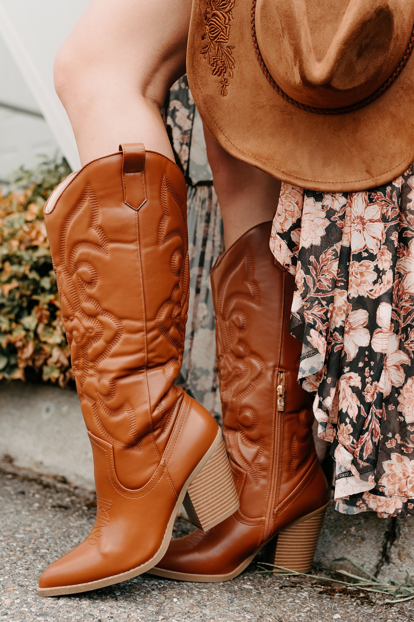 Didn't Come To Play Faux Leather Cowgirl Boots (Camel) - NanaMacs