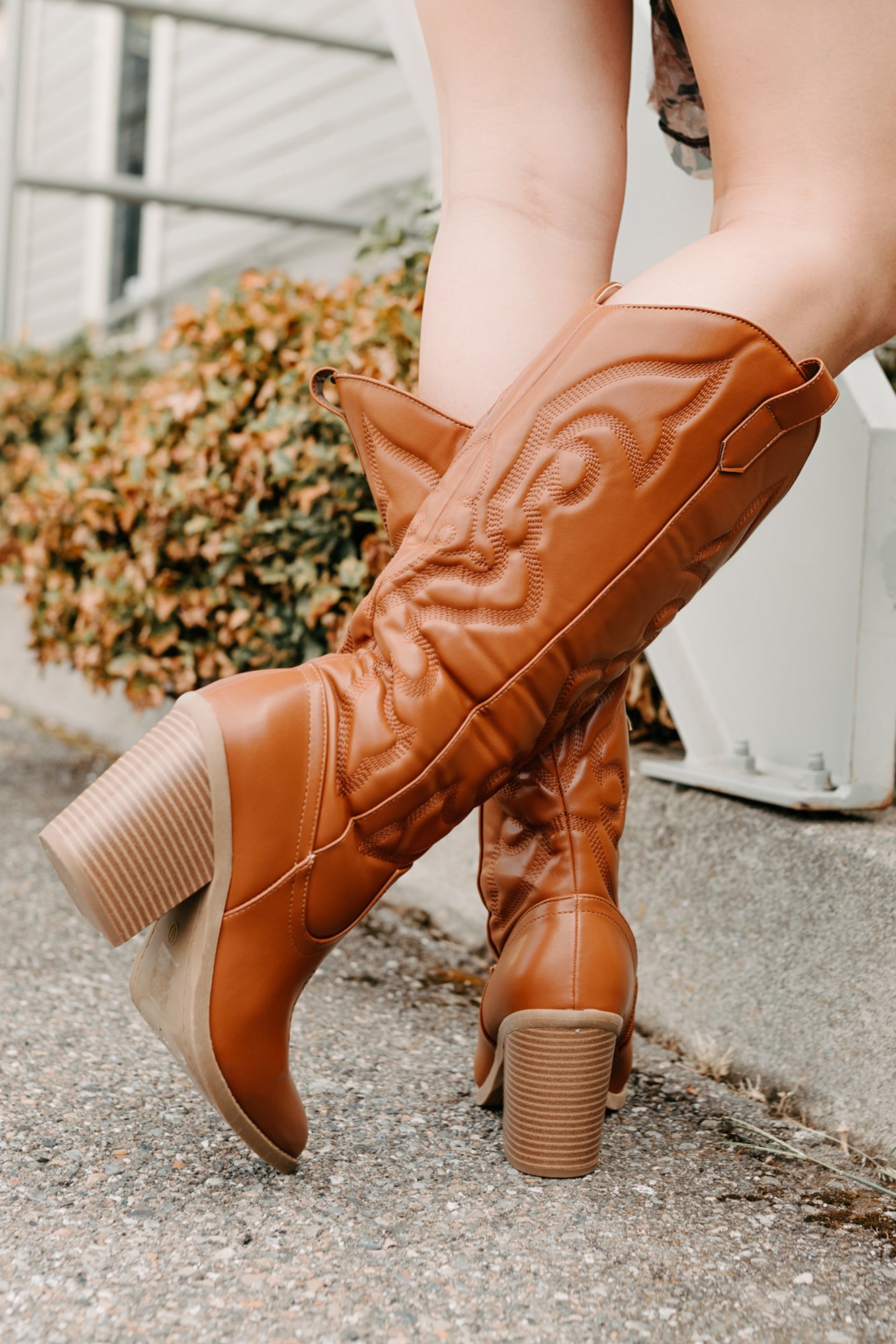 Didn't Come To Play Faux Leather Cowgirl Boots (Camel) - NanaMacs