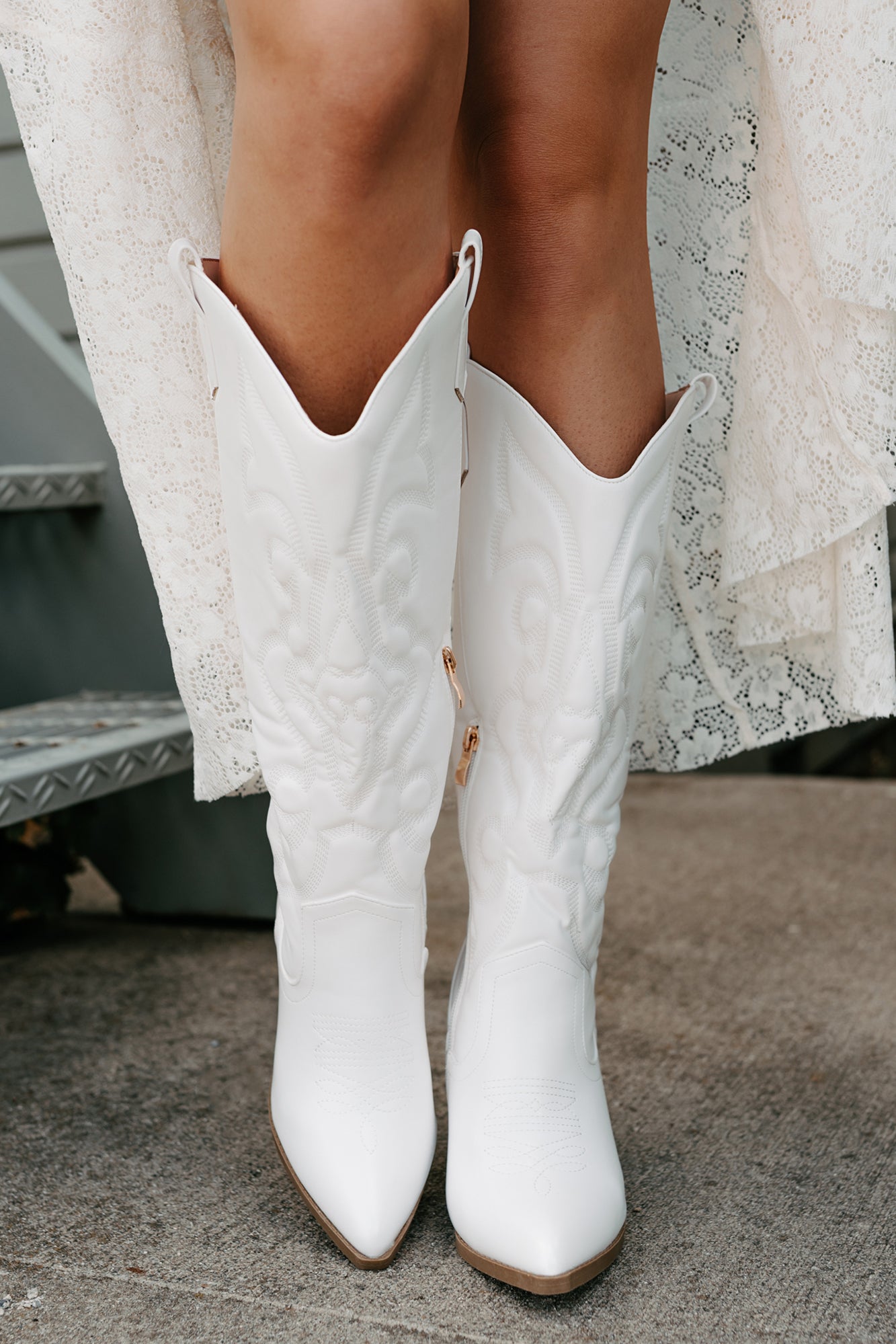 Didn't Come To Play Faux Leather Cowgirl Boots (White) - NanaMacs