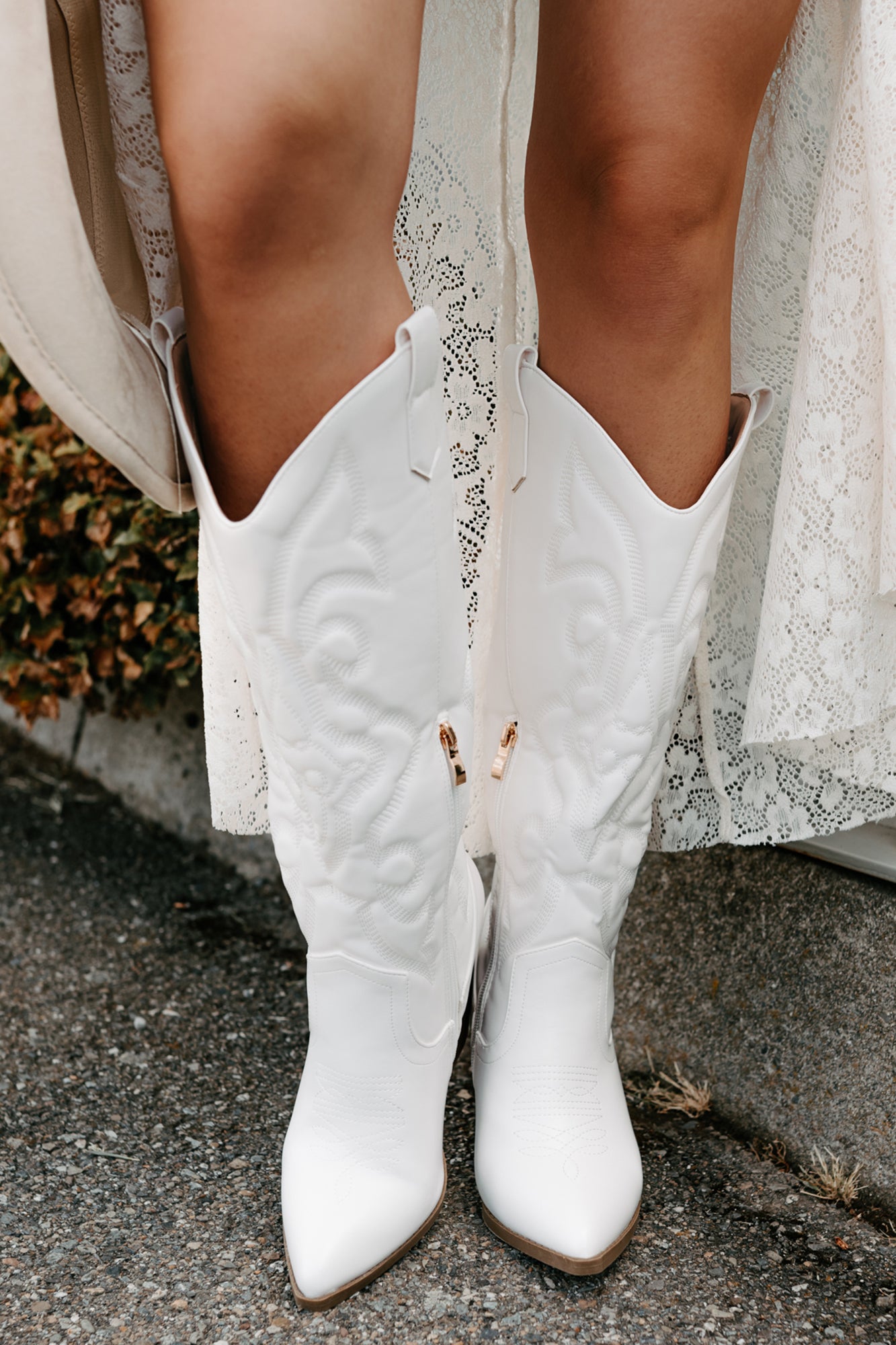 Didn't Come To Play Faux Leather Cowgirl Boots (White) - NanaMacs