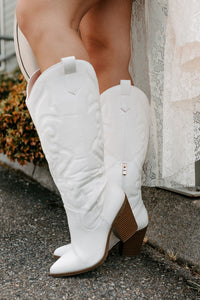 Didn't Come To Play Faux Leather Cowgirl Boots (White) - NanaMacs