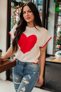 Following My Heart Short Sleeve Sweater (Ivory) - NanaMacs