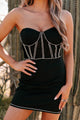 Only Babes Rhinestone Corset Mini Dress (Black) - NanaMacs